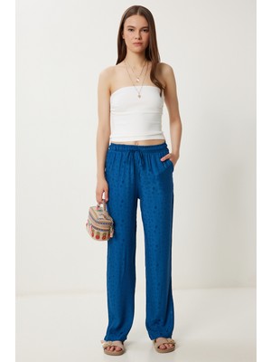 Desenli Yazlık Viskon Pantolon LWF0044 Kobalt Mavi