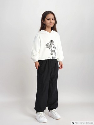 Lcw Kids Siyah Beli Lastikli Kız Çocuk Kargo Jogger Pantolon