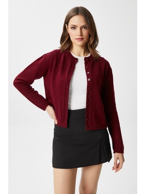 Ritnice Kadın Nina Bisiklet Yaka Bordo Basic Hırka