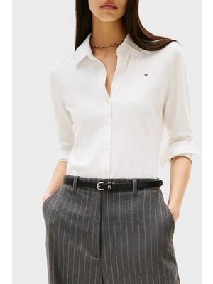 Tommy Hilfiger Logolu Pamuklu Slim Fit Uzun Kollu Gömlek Bayan Gömlek WW0WW43528 Ybl