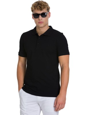 Siyah Regular Fit 100% Pamuklu Polo Yaka Tişört
