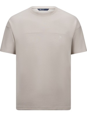 Bej Regular Fit Bisiklet Yaka Oversize Tişört
