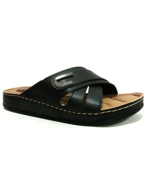 Apella Siyah Tokalı Çapraz Bant Anatomik Comfort Kadın Terlik