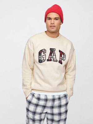 Gap Erkek Kırık Beyaz Gap Logo Relaxed Fleece Sweatshirt