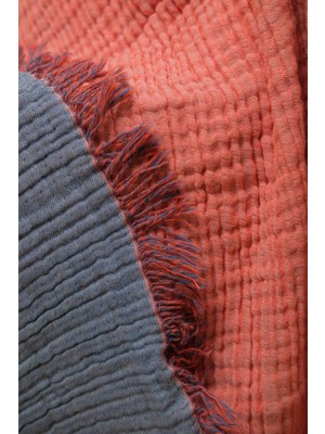 Müslin 4 Katlı Koltuk Şalı Tv Battaniyesi 130 x 190 cm Çift Renk Turuncu Anthrasit