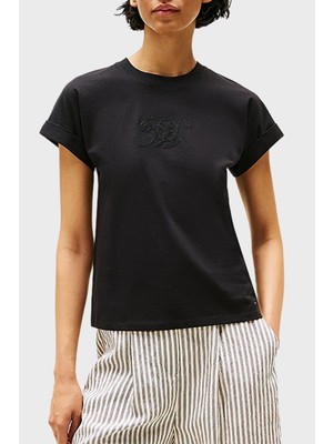 Tommy Hilfiger % 100 Pamuk Regular Fit Bisiklet Yaka Logolu T Shirt Bayan T Shirt WW0WW47157 Bds