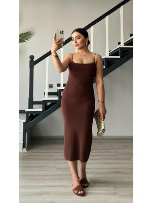 Acı Kahve Çelik Örme Askılı Elbise