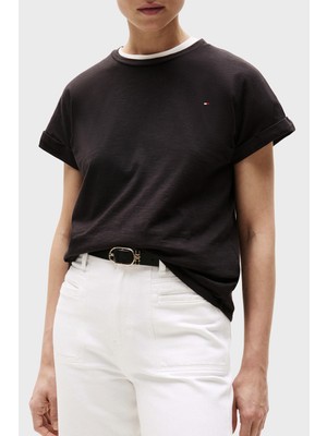 Tommy Hilfiger Yumuşak Dokulu Pamuklu Regular Fit Bisiklet Yaka T Shirt Bayan T Shirt WW0WW45747 Bds