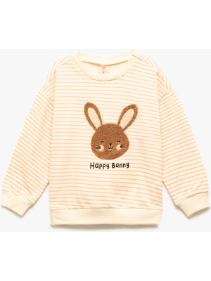 Uzun Kollu Bisiklet Yaka Şardonlu Pamuklu Çizgili Sweatshirt