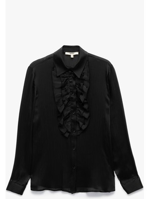 Yarı Transparan Uzun Kollu Volanlı Fırfırlı Gömlek