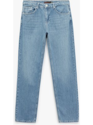 Pamuklu Normal Bel Cep Detaylı Vintage Straight Fit Jean Pantolon