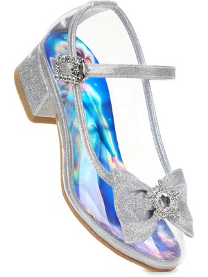  Asel Kız Çocuk Simli Topuklu Abiye Şeffaf Ayakkabı