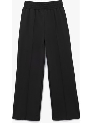 Yüksek Bel Lastikli Nervürlü Geniş Paça Spor Eşofman Altı