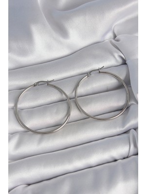 316 Çelik Gümüş Renk 43 mm Halka Model Kadın Küpe