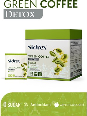 Sidrex® Green Coffee Detox | Antioksidan Destekli Şekersiz Yeşil Kahve – Yeşil Elma Aromalı