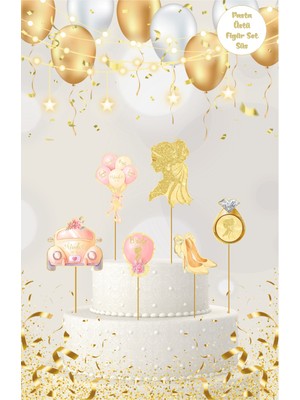 Deniz Parti Bride Temalı Altın Pasta Üstü Figür Set