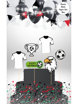 Deniz Parti Siyah Beyaz Taraftar Temalı Pasta Üstü Figür Set