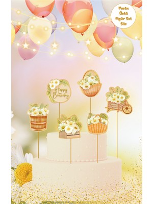 Deniz Parti Papatya Temalı Pasta Üstü Figür Set