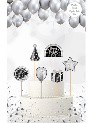 Deniz Parti Gümüş Yıldız Temalı Pasta Üstü Figür Set