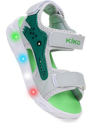 Kiko Kids Erkek Çocuklar İçin Işıklı Cırtlı Sandalet Gri Tekstil Malzeme ile Şık ve Rahat