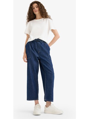 DeFacto %100 Pamuk Pull On Carrot Fit Yüksek Bel Crop Fit Yumuşak Jean Pantolon E0956AX25SM