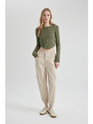 DeFacto Coool Gabardin Jogger Pantolon Basic Düz Normal Bel Kargo Cepli