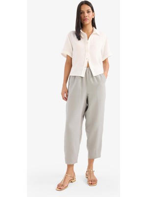 DeFacto %100 Pamuk Tapered Fit Yüksek Bel Uzun Boy Müslin Pantolon E6412AX25SP