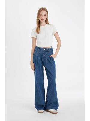 DeFacto Wide Leg Yüksek Bel Uzun Jean Yıkamalı Pantolon D5521AX24WN