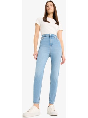 DeFacto Anna Skinny Fit Yüksek Bel Düz Paça Uzun Jean Taş Yıkama Pantolon D8181AX25SP