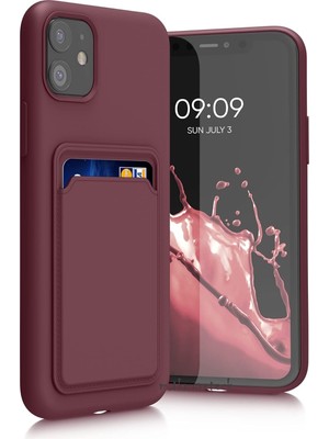 Iphone 11 Kılıf Kamera ve Köşe Korumalı Kartlıklı Cüzdanlı Yumuşak Renkli Silikon Kapak Içi Kadife