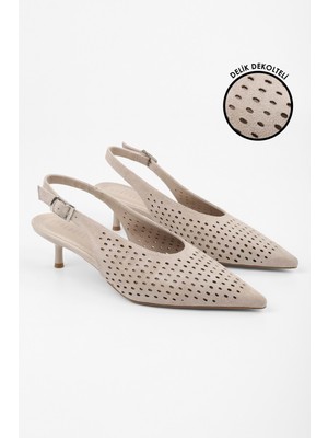 Kadın Rilou Ten Süet Delikli Dekolteli Stiletto