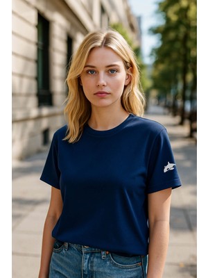 Kadın Bisiklet Yaka Basic Düz Kısa Kollu Gri T-Shirt