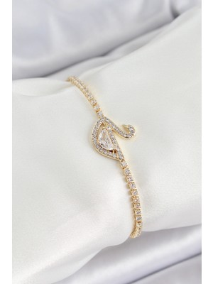 Pirinç Gold Renk Zirkon Taşlı Kuğu Model Kadın Bileklik
