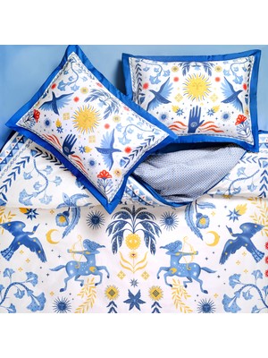 Lahor 300 Tc E.kıng Sıze Pamuk Saten Nevresim Seti 260X220 cm Mavi