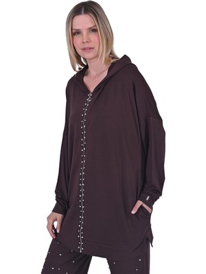 Taşlı Eşofman Takım Kahve