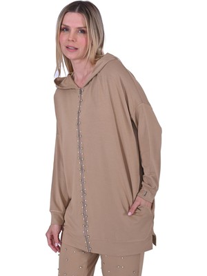 Taşlı Eşofman Takım Camel