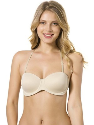 Kadın Lilian Boyundan Bağlamalı Sırt Askıları Şeffaf Dolgusuz Straplez Sütyen