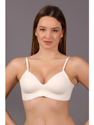 Dikişsiz Dolgusuz Kaplı  Balensiz Beli Çapraz Kesimli B Cup Basic Sütyen Ekru