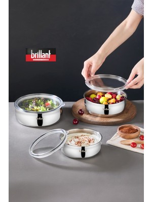 6 Parça Aldip Çelik Saklama Kabı Seti 3'lü (16-18-20 Cm) - Şeffaf Kapaklı Metal Saklama Kabı