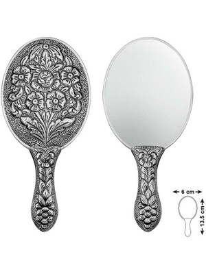 Gümüş Papatya ve Gül Motifli El Aynası