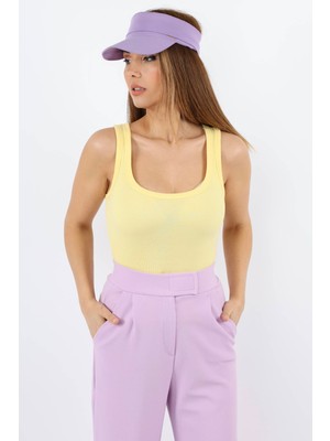 Ritnice Kadın Cotton Premium Doku Sarı Pamuklu Basic Fitilli Atlet