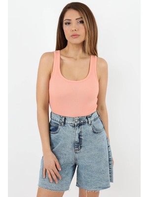 Ritnice Kadın Cotton Premium Doku Somon Pamuklu Basic Fitilli Atlet