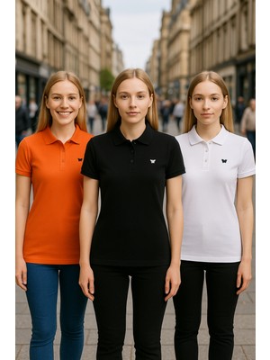 Kadın 3 Lü Paket Kısa Kollu Yazlık Polo Yaka Tişört