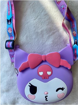 Kız Çocuk Sanrio Kuromi Figürlü Çıkartılabilir Ayarlanabilir Askı Silikon Mor Çapraz Çanta Cüzdan