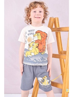Pjkskt Lion King Desenli Füme Şortlu Erkek Çocuk Kısa Kol Takım 7602-F