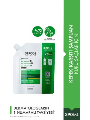 Vichy Dercos Kuru Saçlar İçin Kepek Karşıtı Saç Bakım Şampuanı 390 ml Yeniden Dolum Paketi