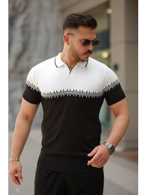 Erkek Hemşire Yaka Çift Renk Kısa Kollu Tişört