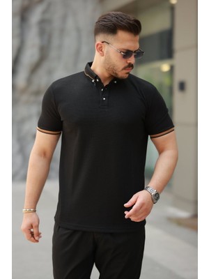 Erkek Düğmeli Yaka Waffle Kumaş Kısa Kollu Tişört
