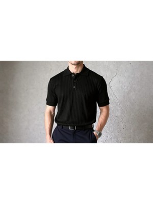 Erkek Kısa Kollu Yakalı Yakadan Düğmeli Triko Bluz