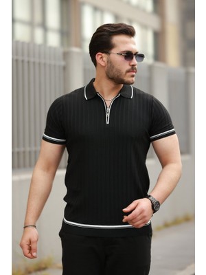 Erkek Fermuarlı Yakalı Kısa Kollu T-Shirt